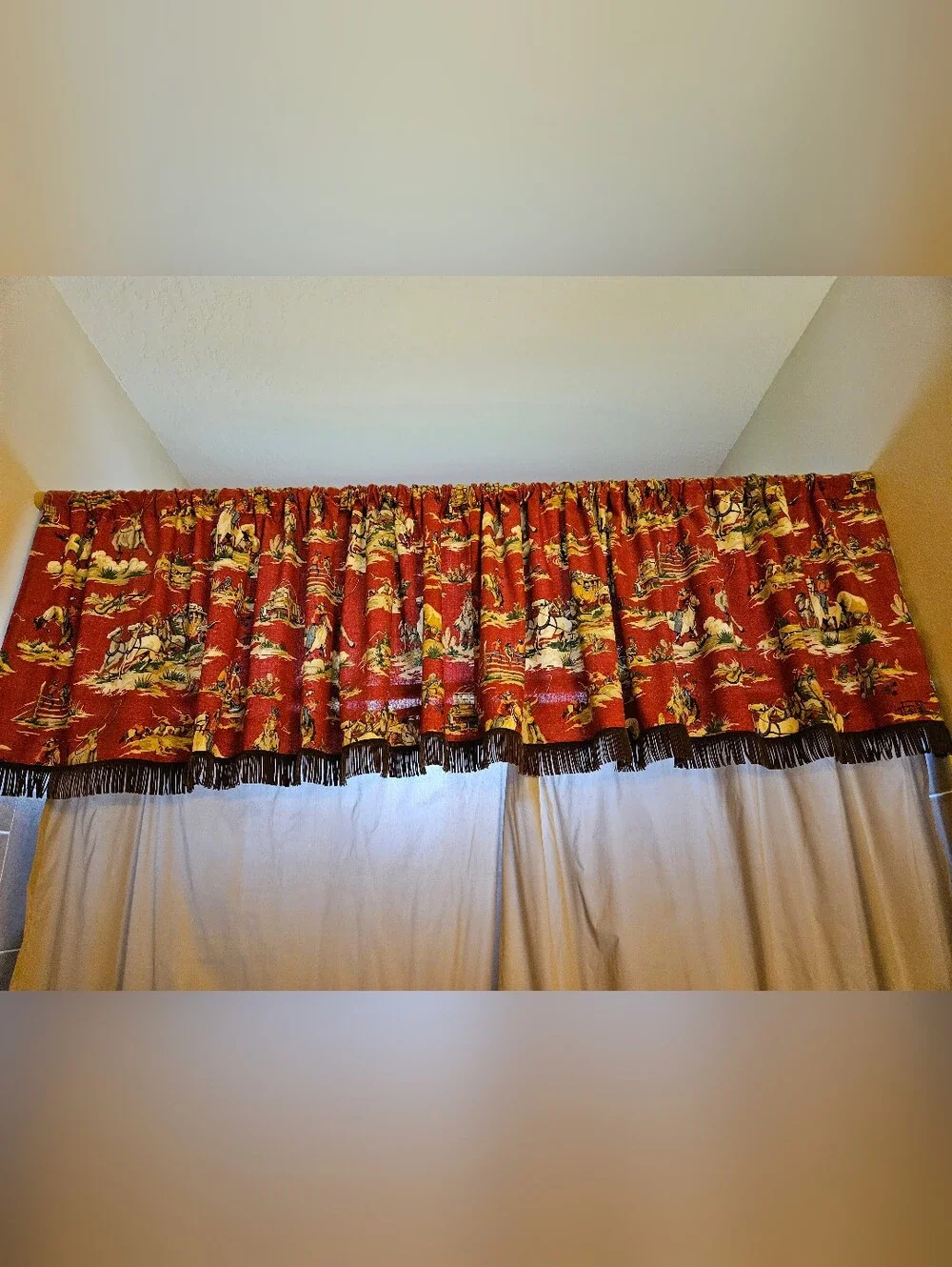 Cowboy Western Print Window Valance with Fringe
